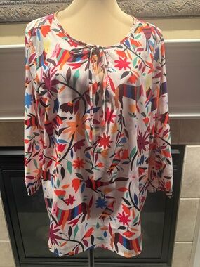 MISSLOOK Latin Inspired Multicolor Floral Tie-Neck Tunic XL